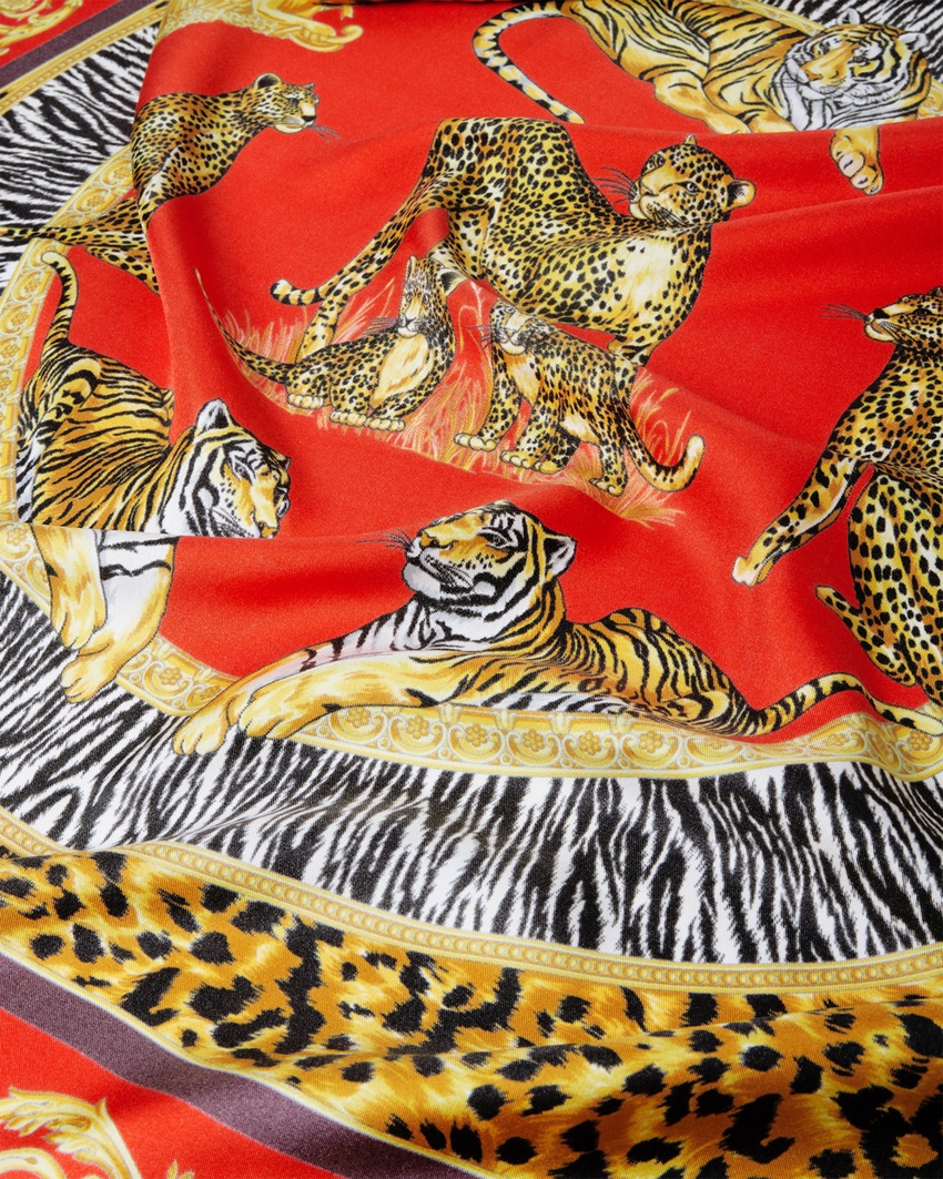 Grand foulard en soie Wild Cats 90&nbsp;cm Rouge+Imprimer 2
