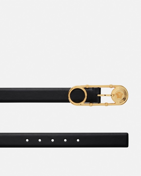 Versace Safety Pin Leather Belt 3 cm Black+Gold 2