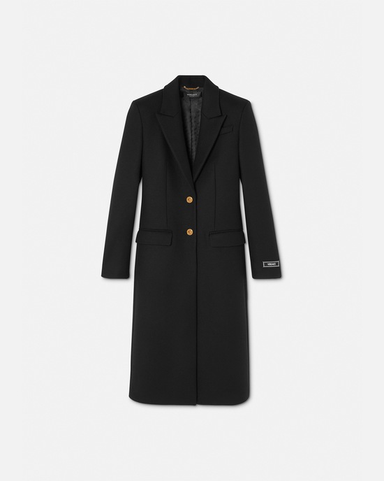 Versace Wool Straight Single-Breasted Coat Black 1