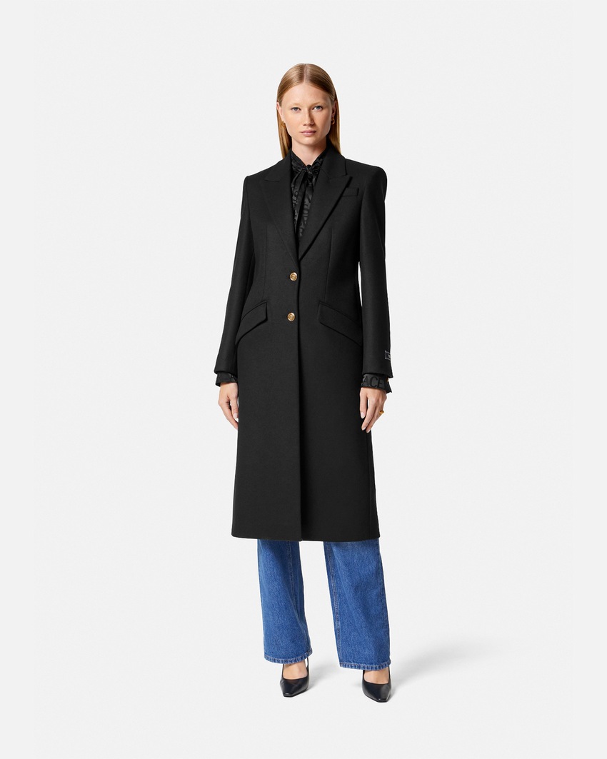 Versace Wool Straight Single-Breasted Coat Black 4