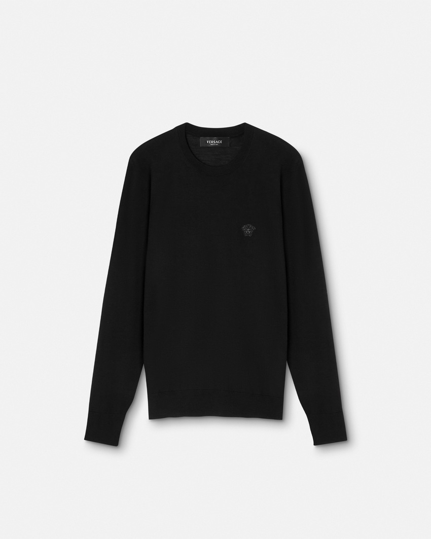 Versace Embroidered Wool-Blend Sweater Black 1