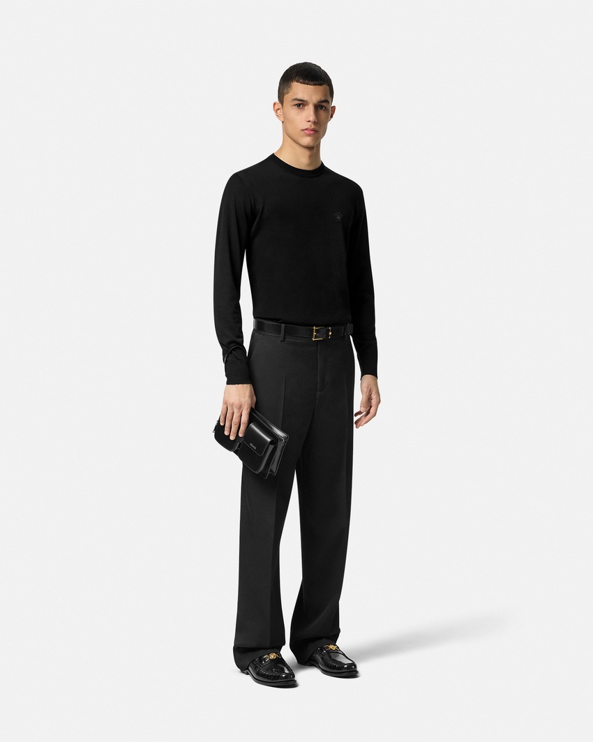 Versace Embroidered Wool-Blend Sweater Black 2