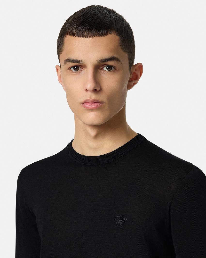 Versace Embroidered Wool-Blend Sweater Black 3