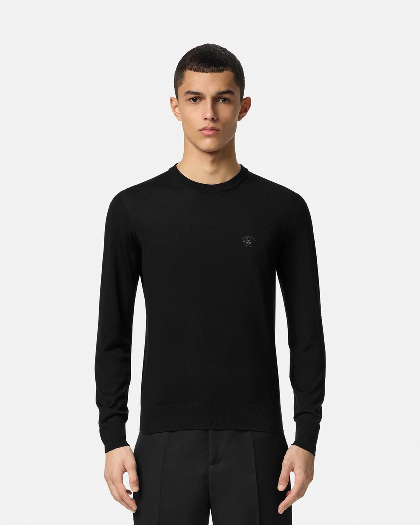 Versace Embroidered Wool-Blend Sweater Black 4