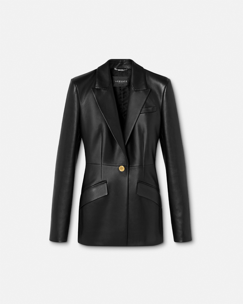 Versace Leather DV Blazer Black 1