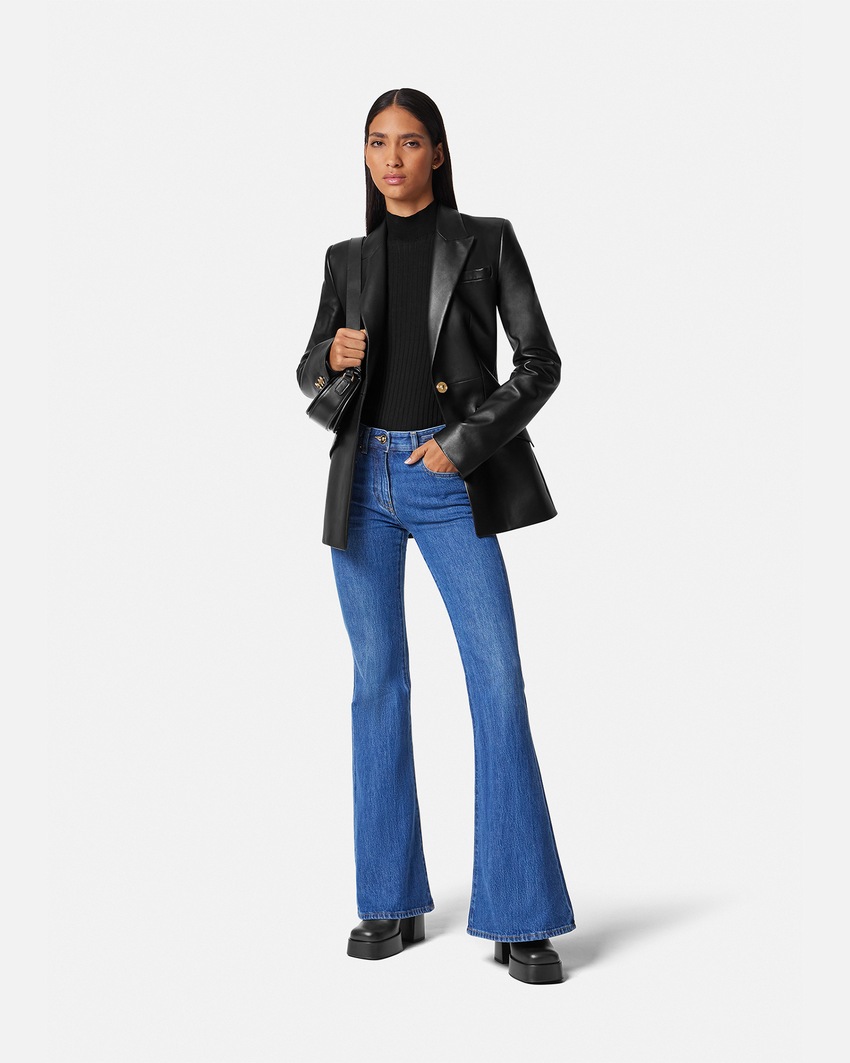 Versace Leather DV Blazer Black 2