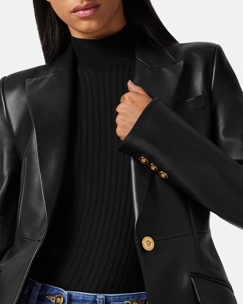 Versace Leather DV Blazer Black 3
