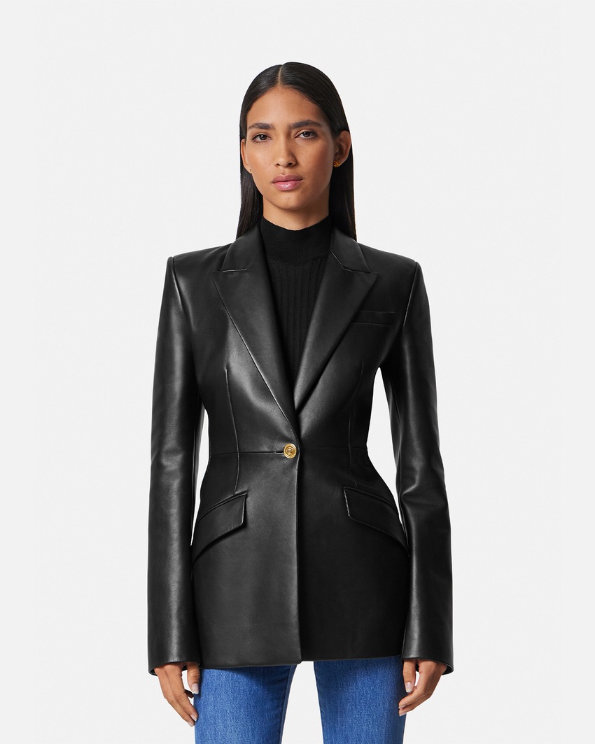 Versace Leather DV Blazer Black 4