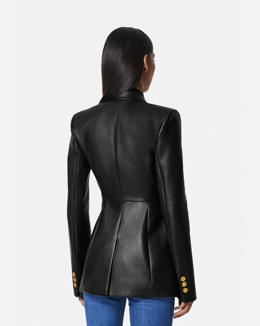 Versace Leather DV Blazer Black 5