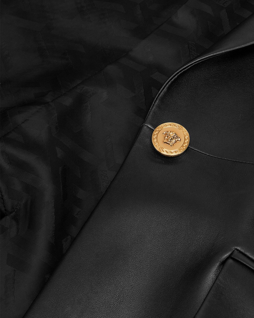 Versace Leather DV Blazer Black 6