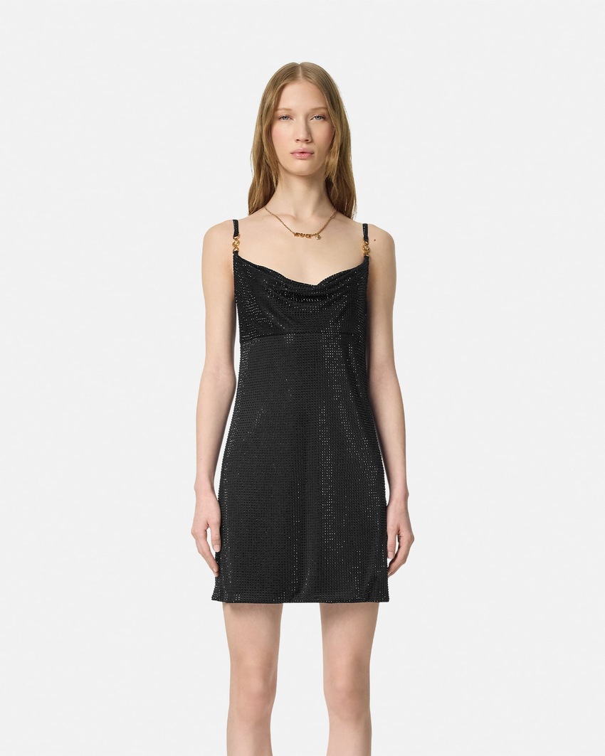 Versace Crystal Mini Dress Black 4