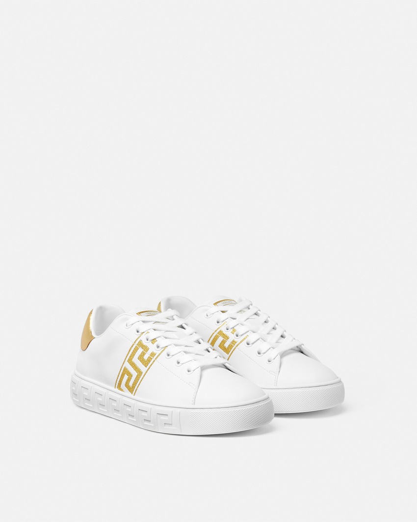 Versace Embroidered Greca Sneakers White+Print 2