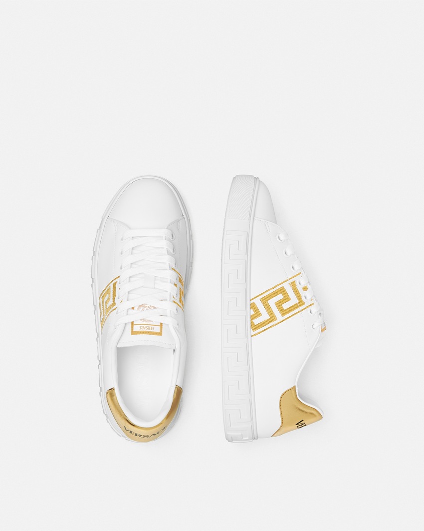 Versace Embroidered Greca Sneakers White+Print 4