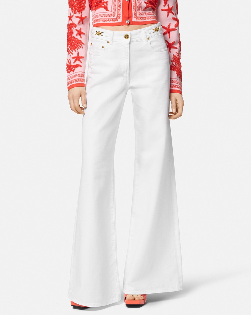 Versace Wide Flared Jeans White 4