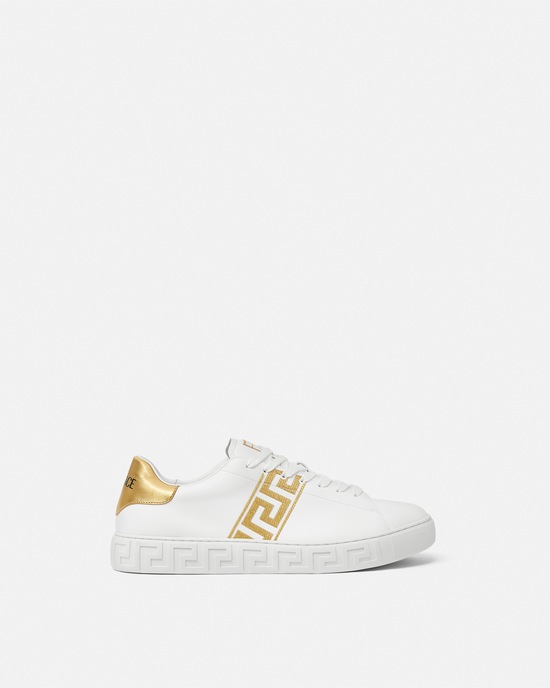 Versace Embroidered Greca Sneakers White+Print 1