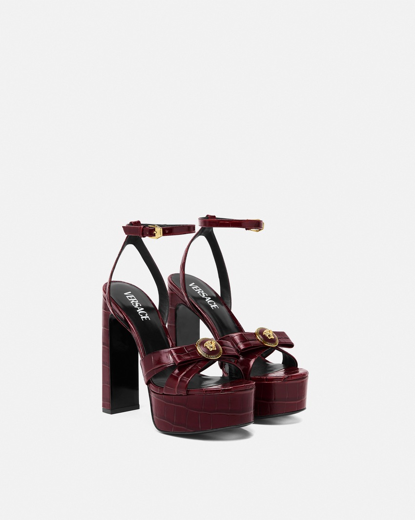 Croc-Effect Gianni Ribbon Sandals 140 mm Burgundy 2
