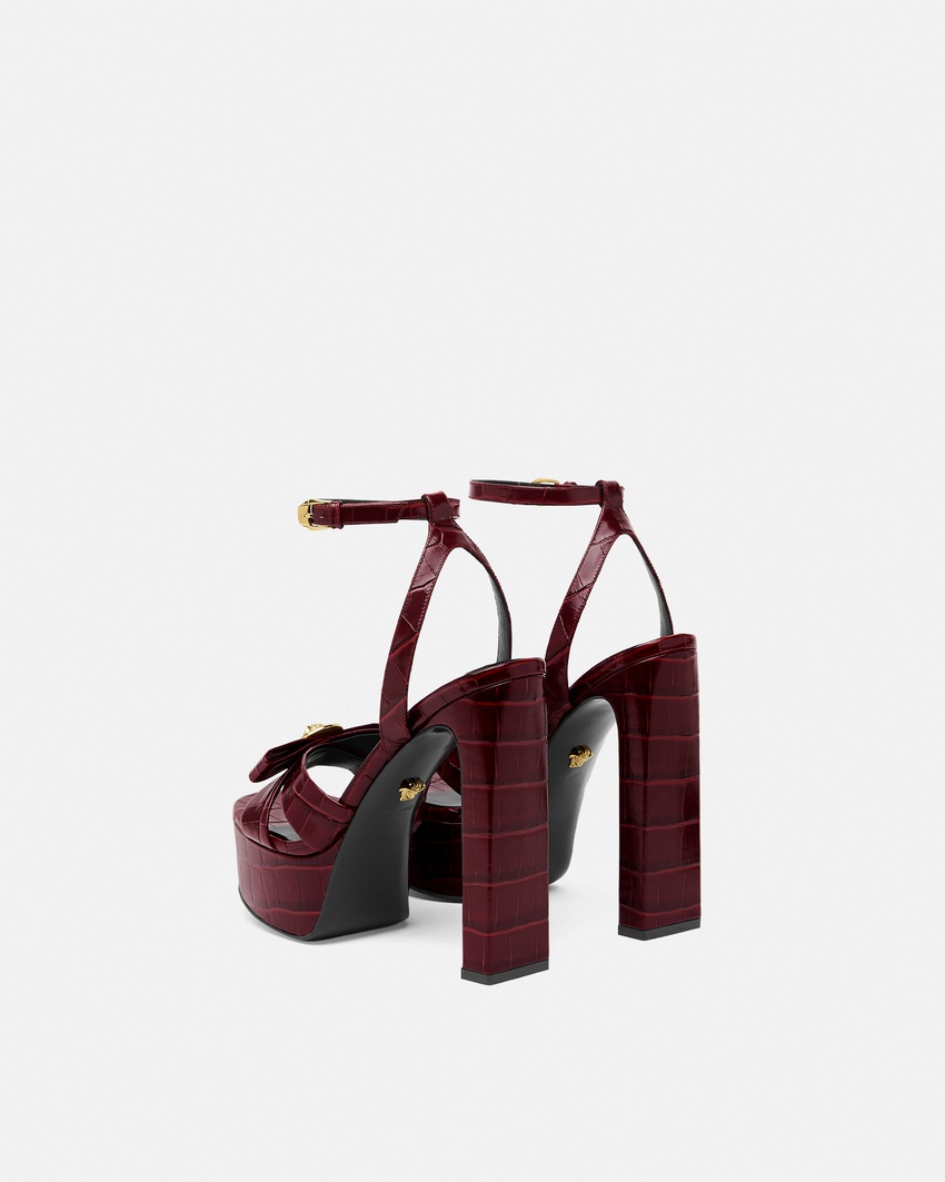 Croc-Effect Gianni Ribbon Sandals 140 mm Burgundy 4