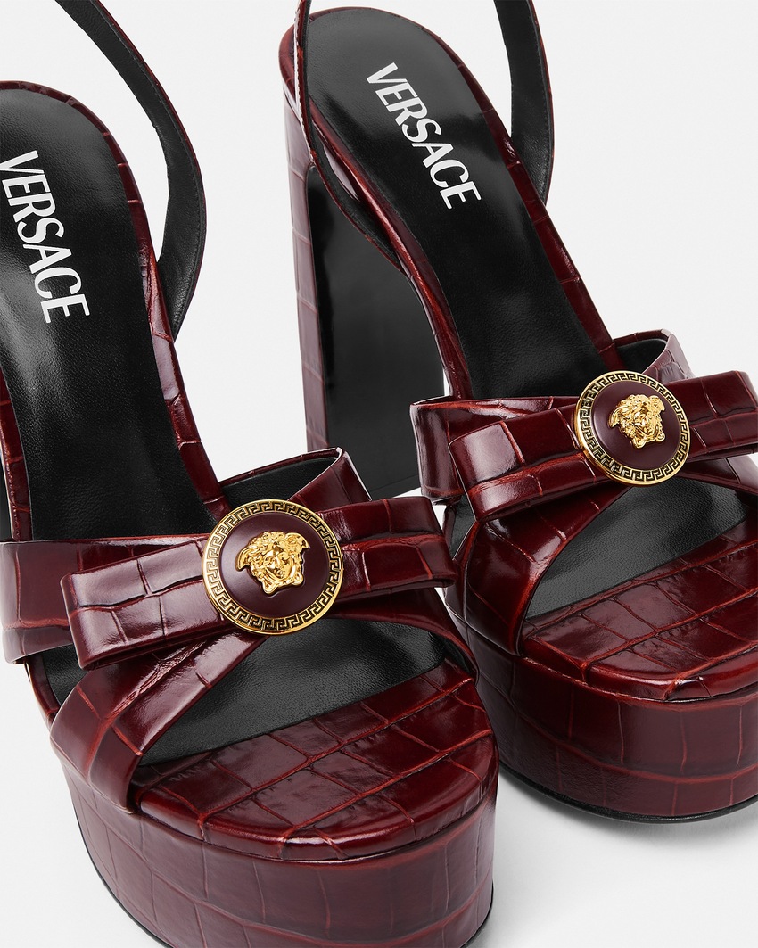 Croc-Effect Gianni Ribbon Sandals 140 mm Burgundy 5