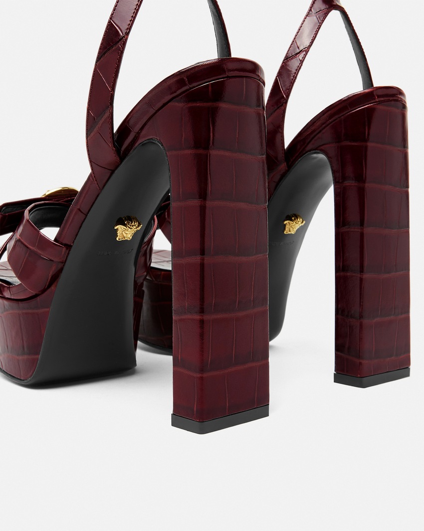 Croc-Effect Gianni Ribbon Sandals 140 mm Burgundy 6