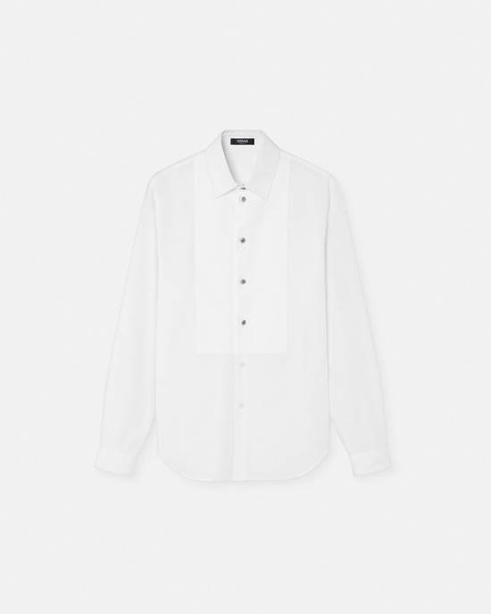 Crystal-Buttoned Piqu&eacute; Formal Shirt White 1