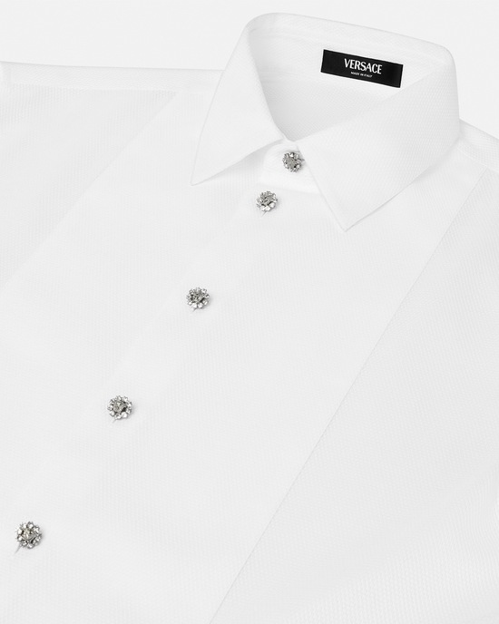Crystal-Buttoned Piqu&eacute; Formal Shirt White 2