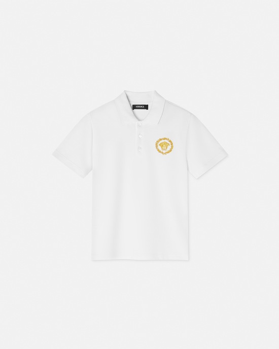 Short-Sleeved Kids Polo Shirt White+Print 1
