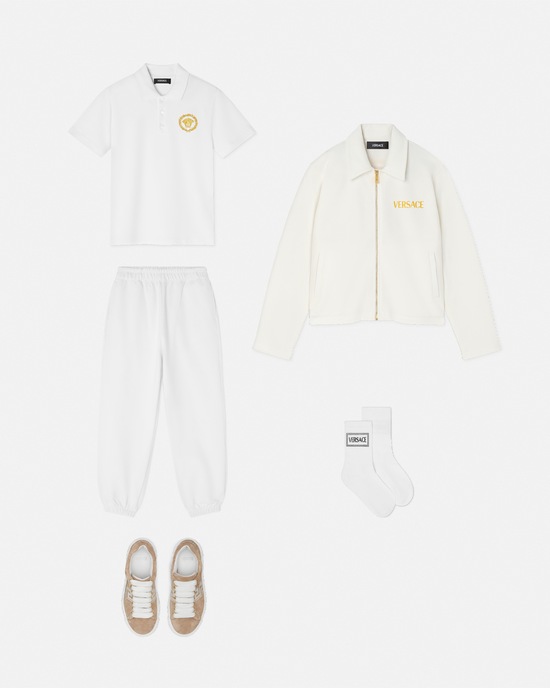 Medusa Garland Kids Zip Polo Shirt White+Print 2