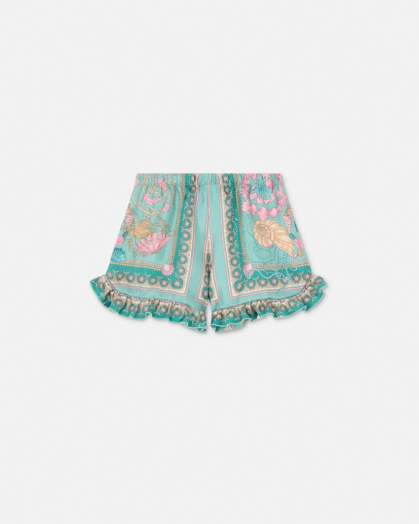 Underwater Barocco Ruffled Silk Kids Shorts Green+Multicolor 3