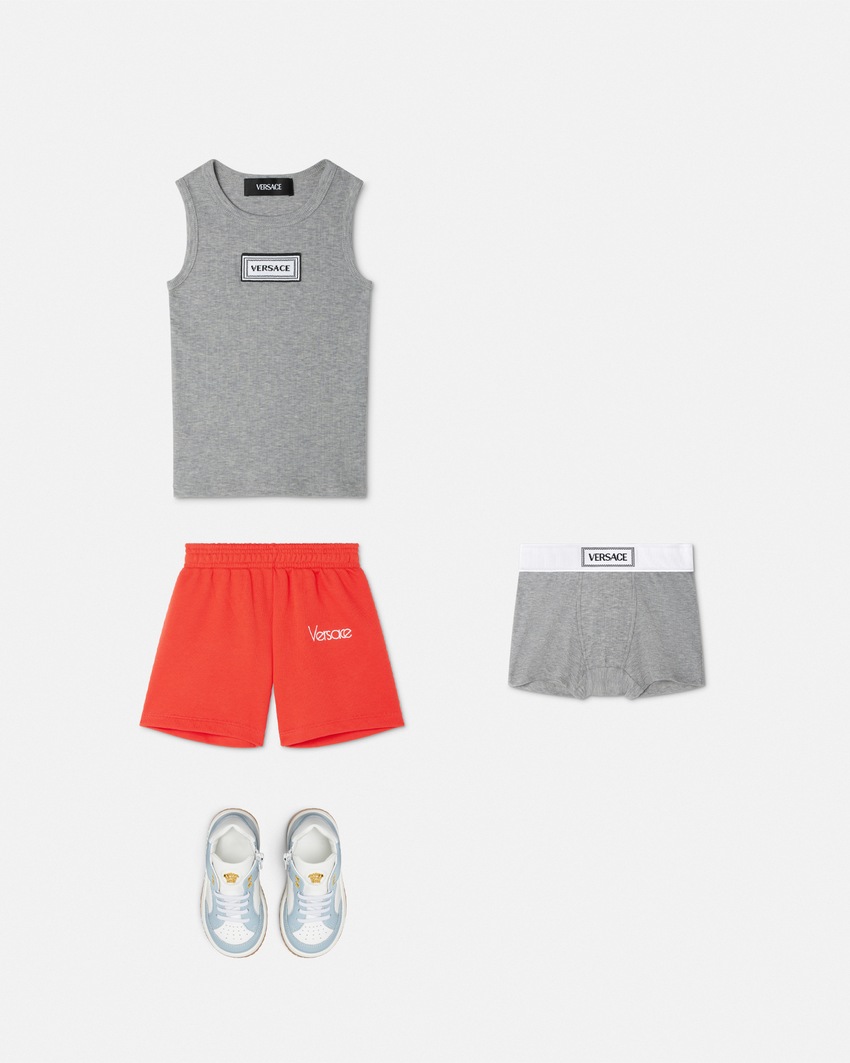 Versace Logo Ribbed Kids Underwear Set Gray 2