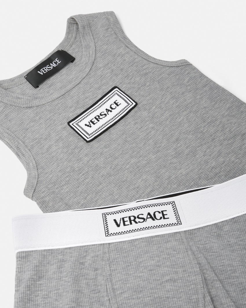 Versace Logo Ribbed Kids Underwear Set Gray 4