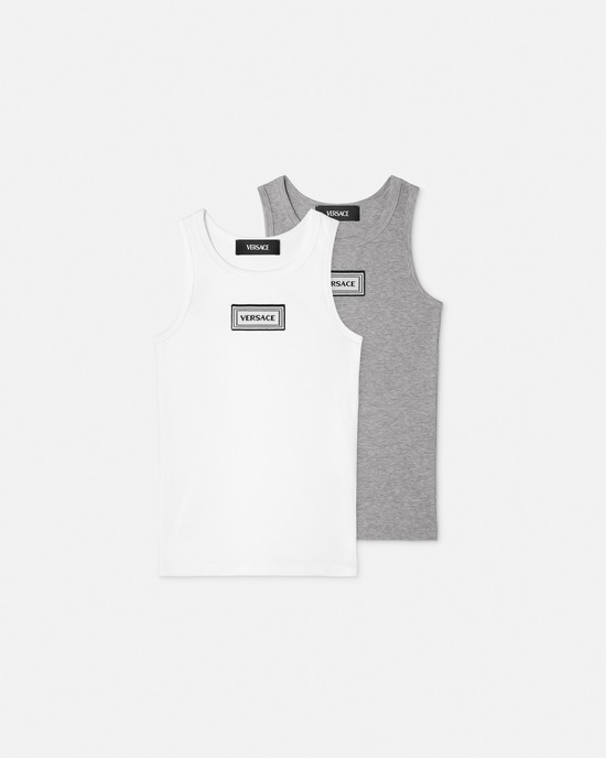 90s Vintage Logo Kids Tank Top 2-Pack White+Silver 1