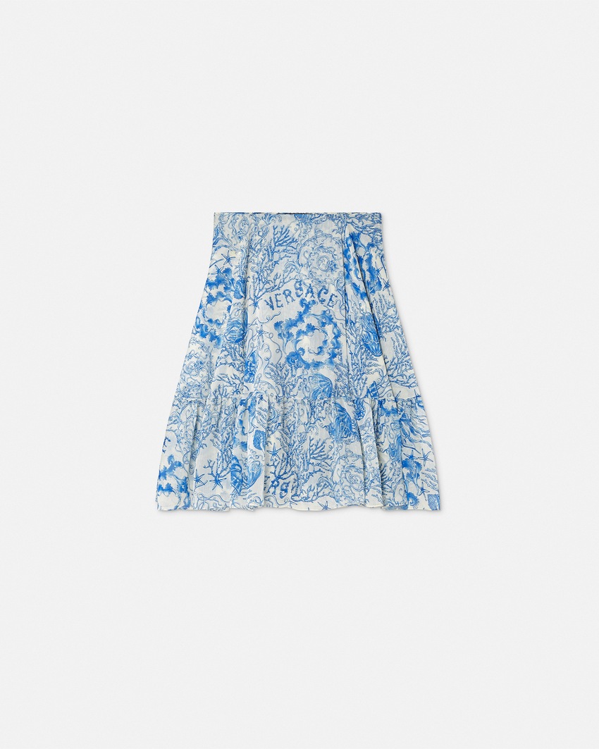 Underwater Barocco Cr&ecirc;pe Flowy Midi Skirt Blue+White 1