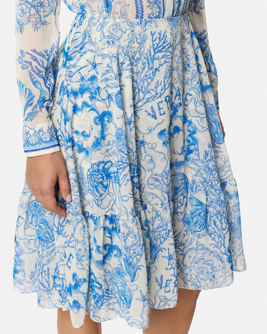 Underwater Barocco Cr&ecirc;pe Flowy Midi Skirt Blue+White 3