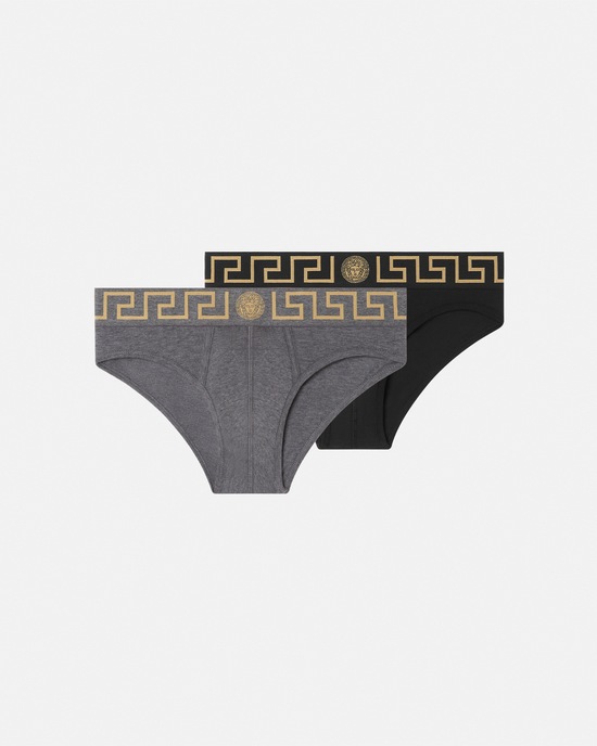 Versace Greca Border Briefs 2-Pack Black+Gray 1
