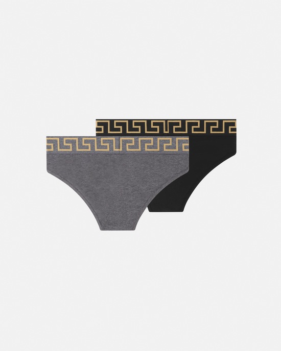 Versace Greca Border Briefs 2-Pack Black+Gray 2
