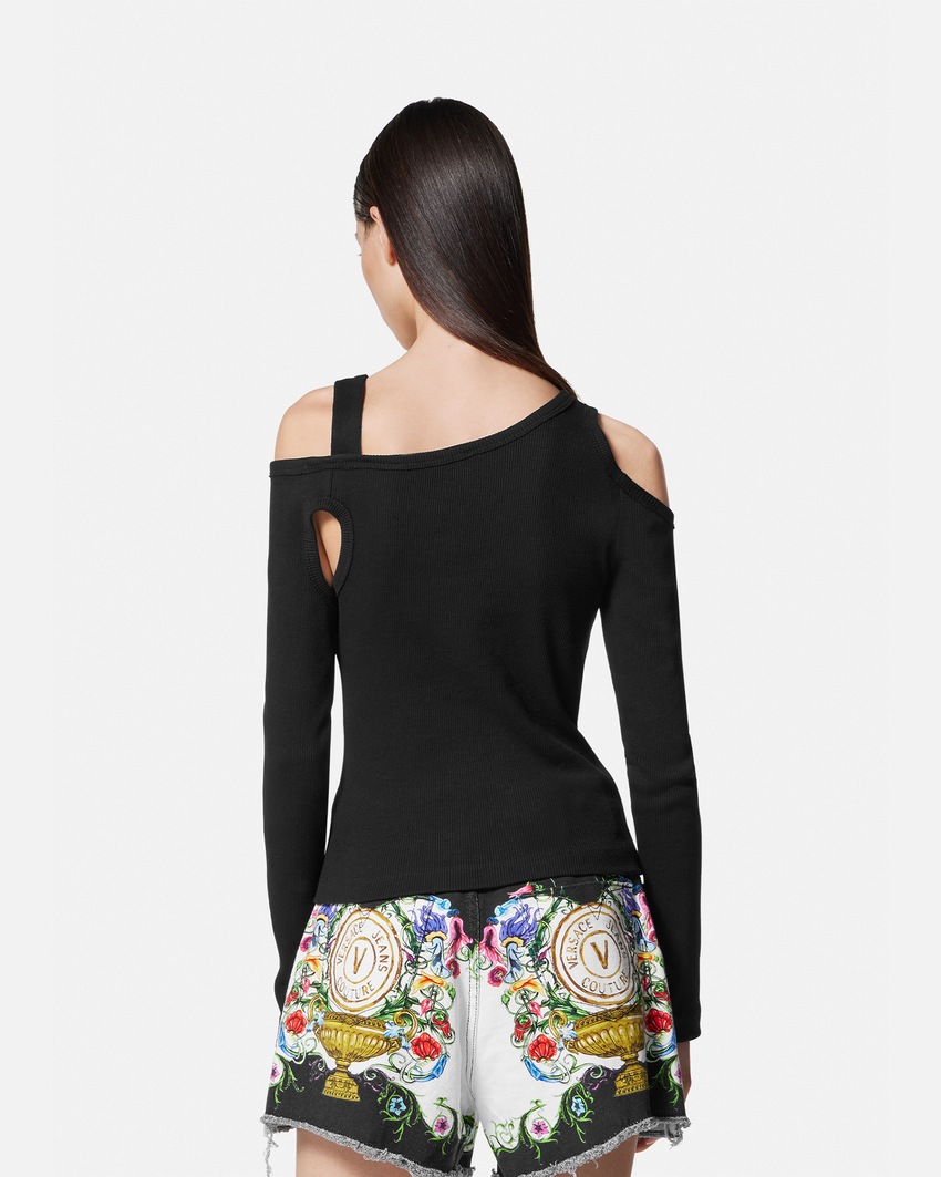 Versace Jeans Couture Baroque Buckle Cutout Top Black+Print 4