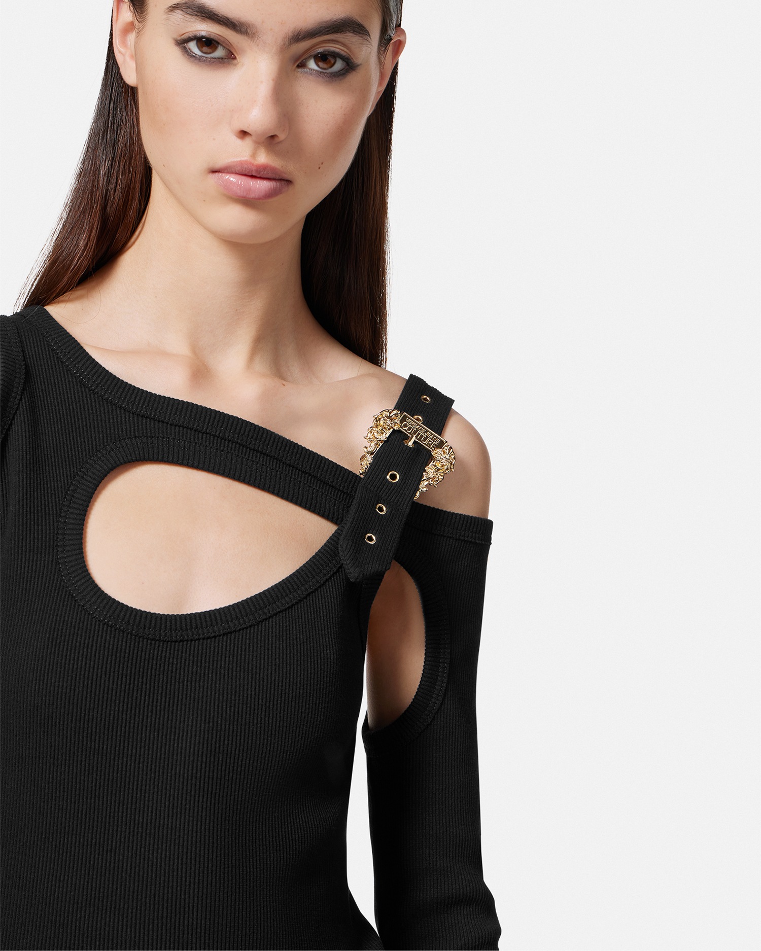 Versace Jeans Couture Baroque Buckle Cutout Top Black+Print 5