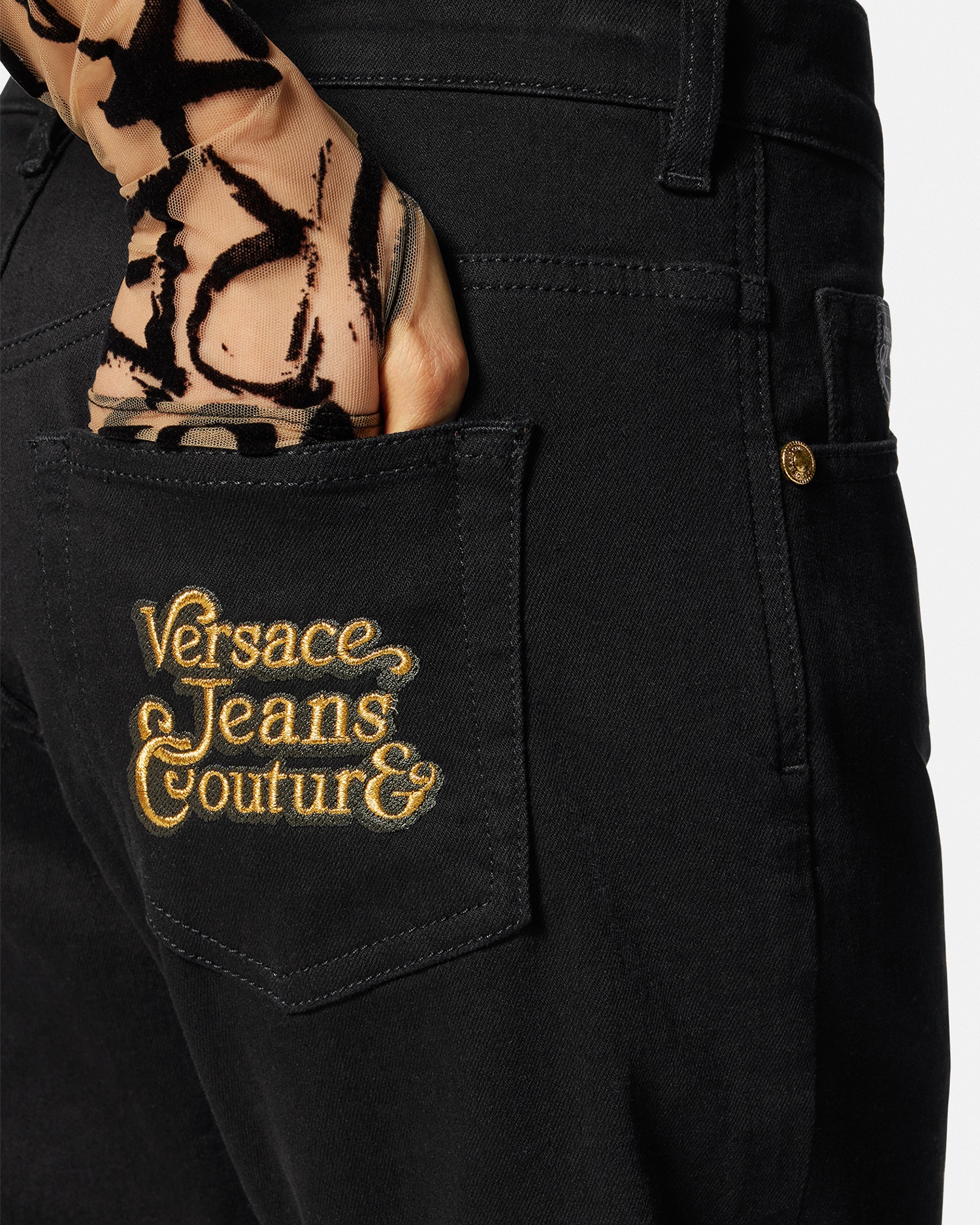 Versace Jeans Couture Logo Embroidered Jeans Black 5