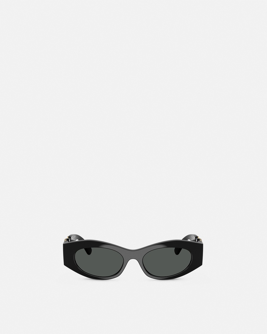 Medusa Biggie Cat-Eye Sunglasses Black+Gold 2
