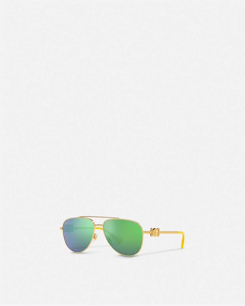 Versace Medusa Kids Aviator Sunglasses Green+Gold 1